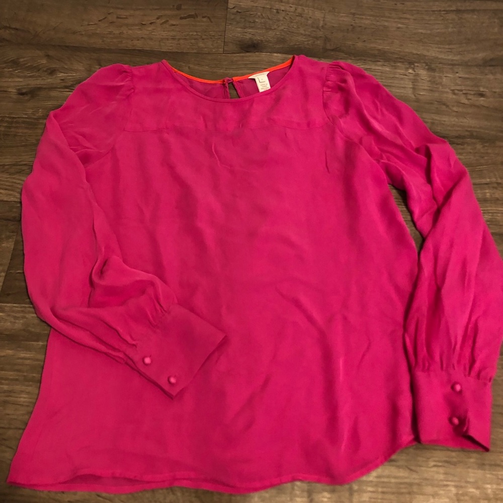 J. Crew Silk Button Sleeve Keyhole Blouse